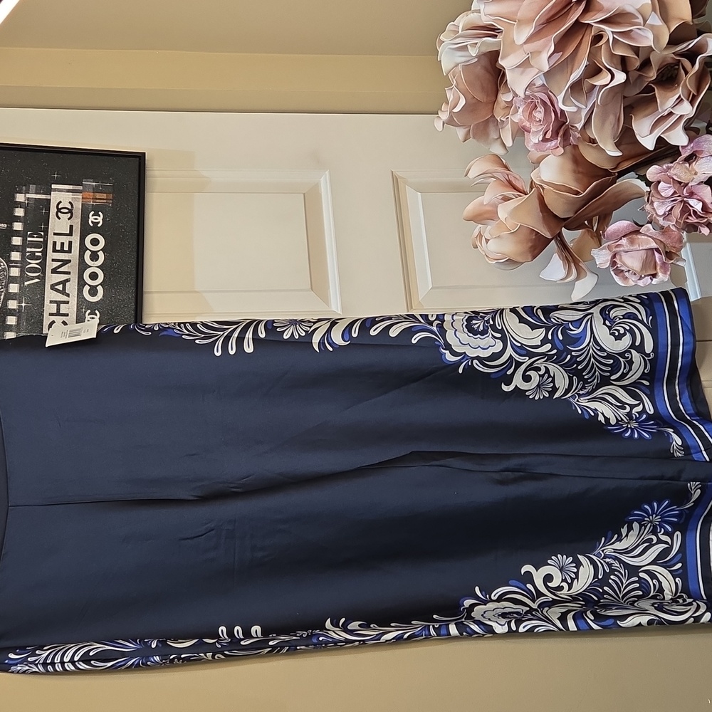 Nwt XL Ellen Tracy Navy and White Wide Leg Pull Up Pants - Picture 3 of 15